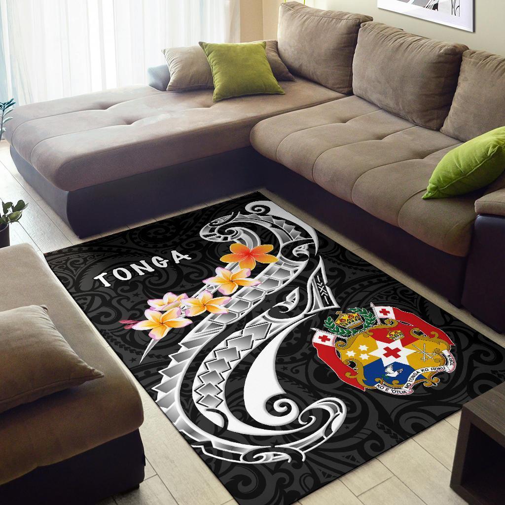 Tonga Area Rug - Tonga Seal Polynesian Patterns Plumeria (Black) - Vibe Hoodie Shop