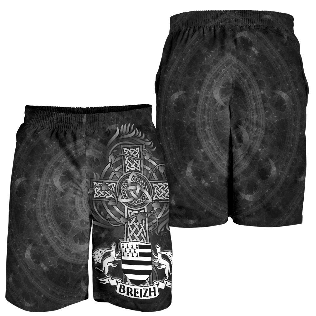 Celtic Men's Shorts - Brittany Flag With Celtic Cross - Vibe Hoodie Shop