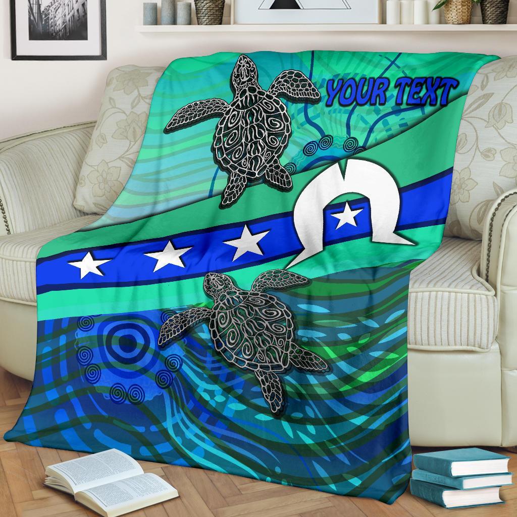 Personalised Premium Blanket - Torres Strait Flag And Turtle - Vibe Hoodie Shop