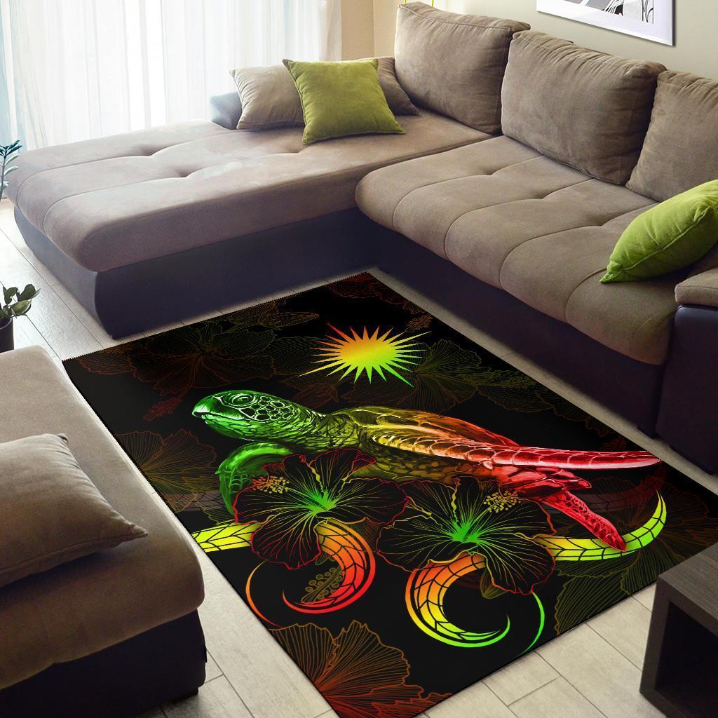 Marshall Islands Polynesian Area Rugs - Turtle With Blooming Hibiscus Reggae - Vibe Hoodie Shop