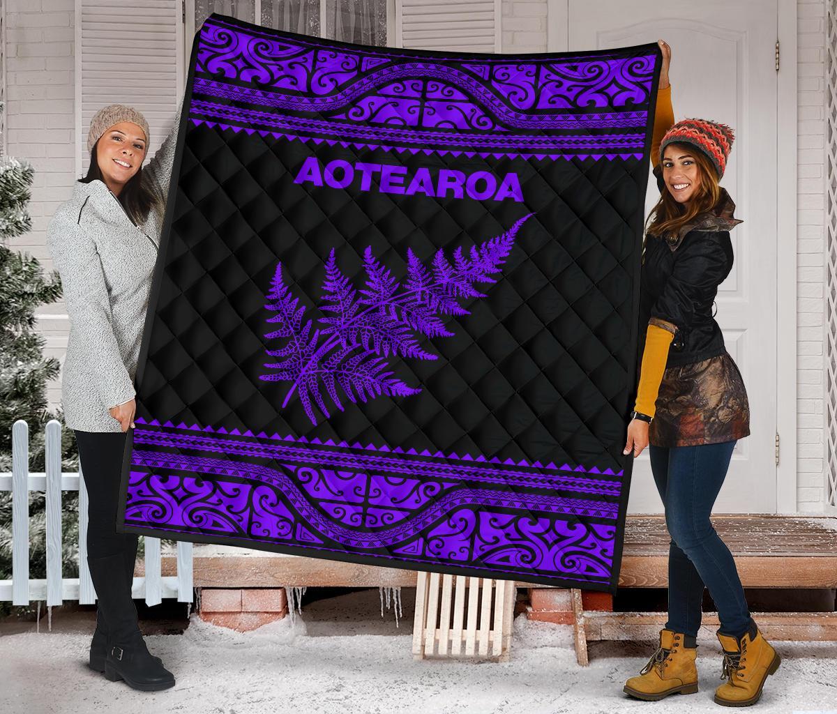 Aotearoa New Zealand Maori Premium Quilt Silver Fern - Purple - Vibe Hoodie Shop