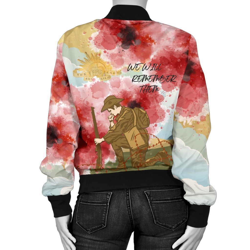 ANZAC Day Women's Bomber Jacket - We Will Remember Them - Vibe Hoodie Shop