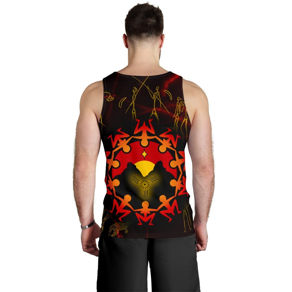 Aboriginal Men's Tank Top - Australia Map and Indigenous Flag - Vibe Hoodie Shop