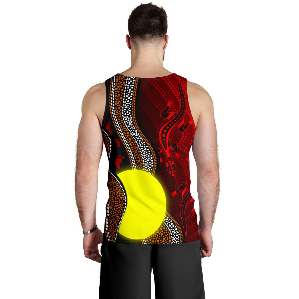 Aboriginal Men Tank Top - Aboriginal Flag Lizard Dot Painting Style - Vibe Hoodie Shop