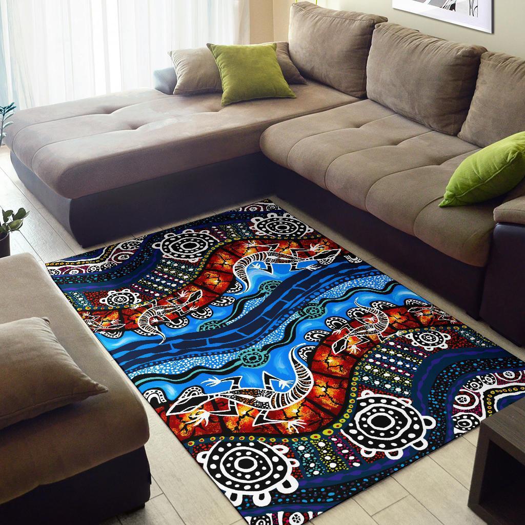 Vibe Hoodie Area Rug - Aboriginal Lizard Dot Painting Blue Wave - RLT20 - Vibe Hoodie Shop