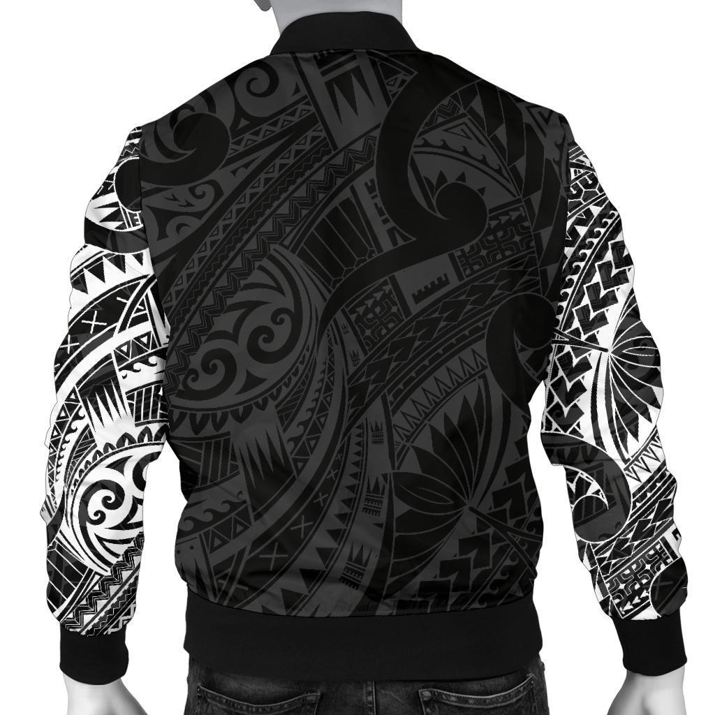 New Zealand Men Bomber Jacket, Maori Turtle Tattoo - White - Vibe Hoodie Shop