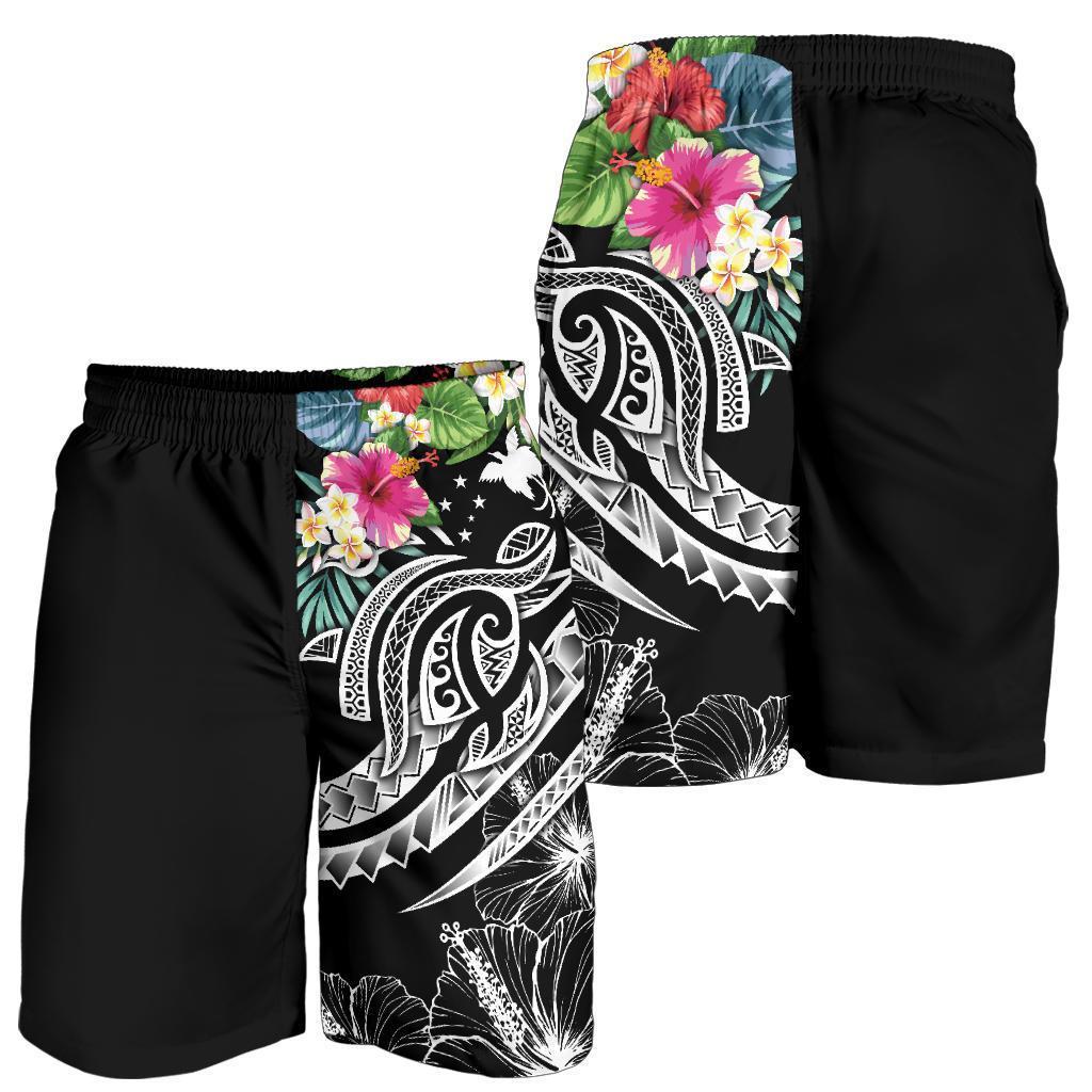 Papua New Guinea Polynesian Men's Shorts - Summer Plumeria (Black) - Vibe Hoodie Shop