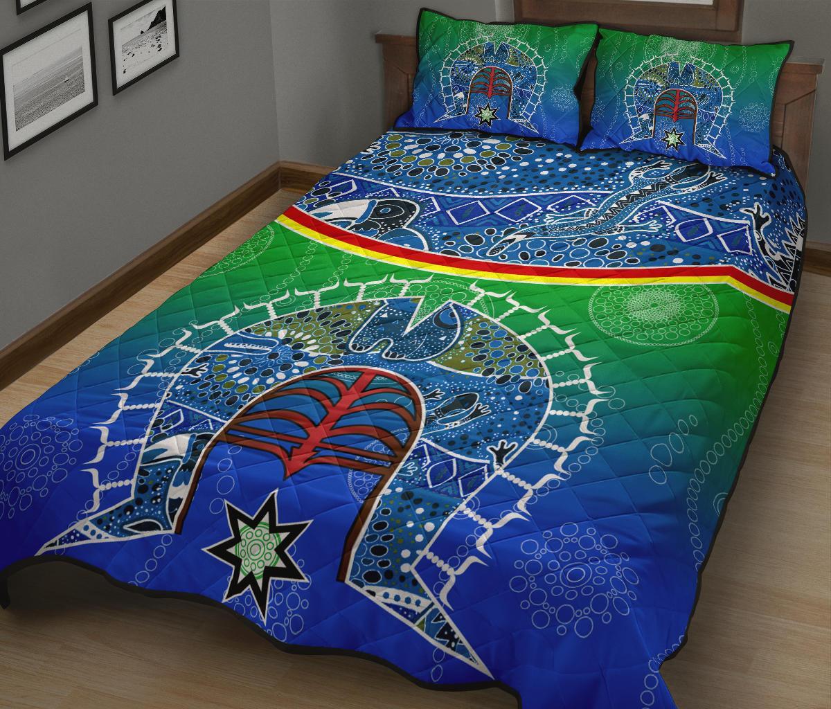 Quilt Bed Set - Torres Strait Symbol With Aboriginal Patterns - Vibe Hoodie Shop