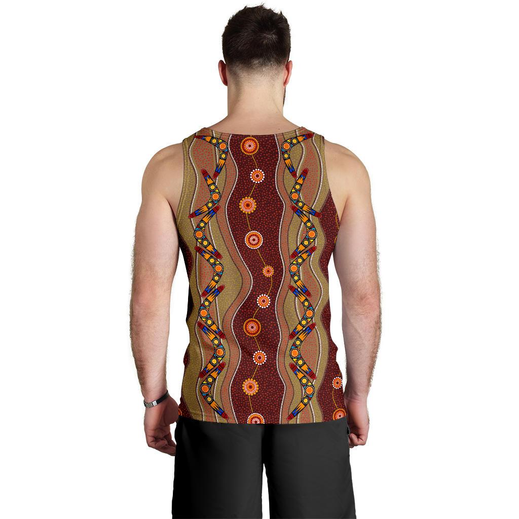 Men Tank Top - Aboriginal Dot Painting Mens Tank Boomerang Pattern - Vibe Hoodie Shop