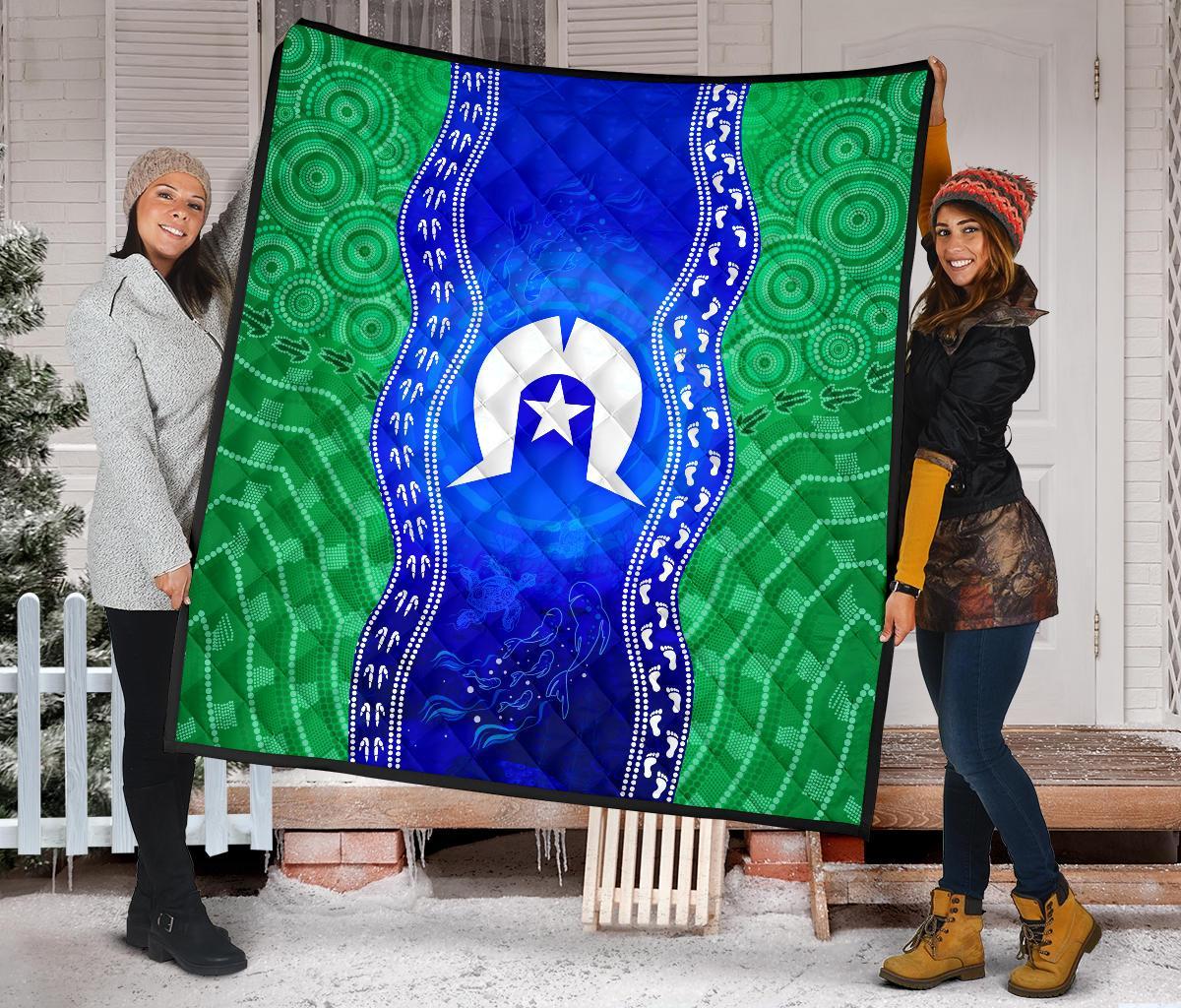 Torres Strait Islanders Premium Quilt - Torres Symbol With Aboriginal Patterns - Vibe Hoodie Shop