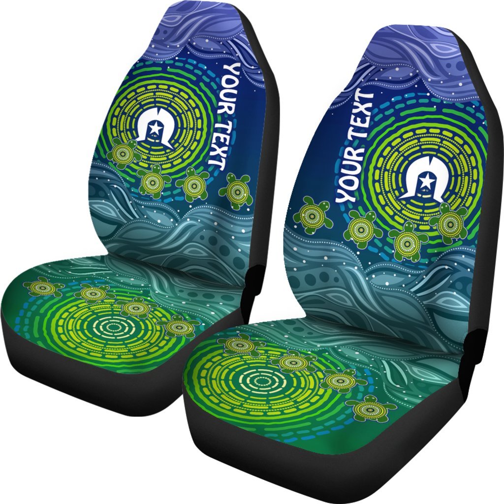 Custom Text Torres Strait Islanders Car Seat Covers - Aboriginal Turtle - Vibe Hoodie Shop