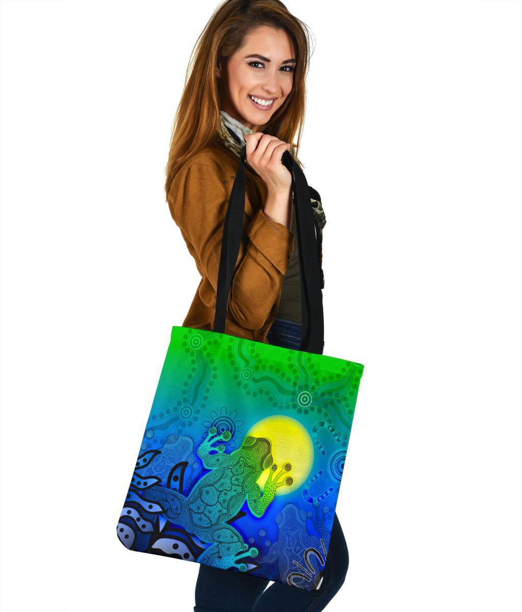 aboriginal-tote-bags-indigenous-frog-blue