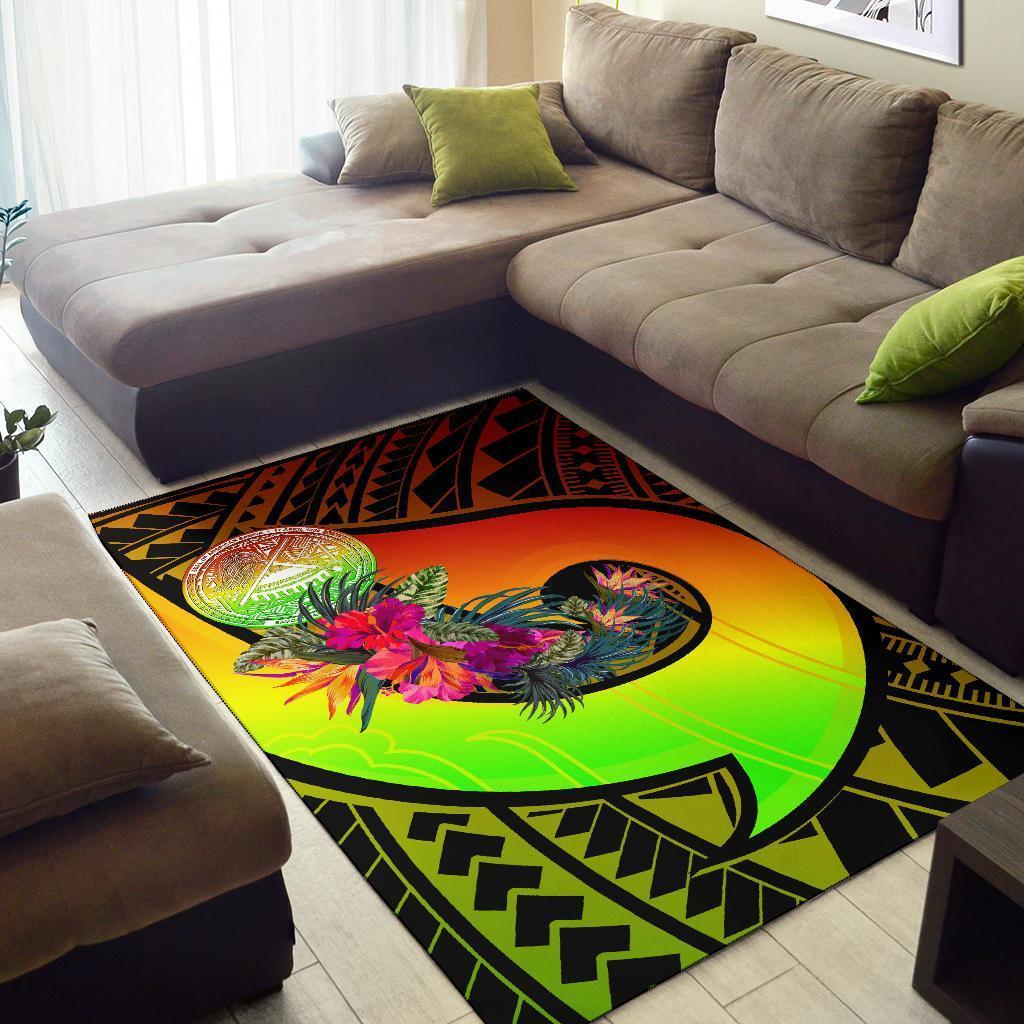 American Samoa Area Rug - Polynesian Hook And Hibiscus (Raggae) - Vibe Hoodie Shop