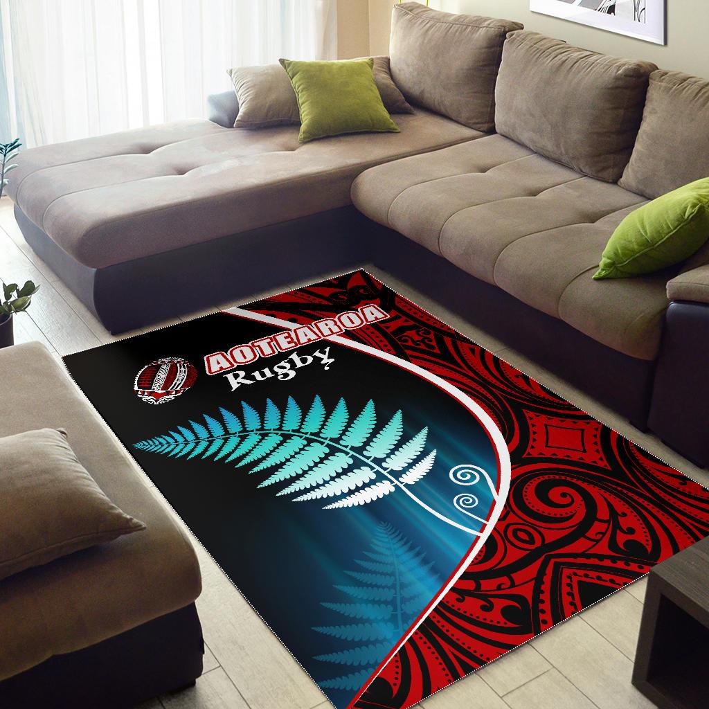 Aotearoa Rugby Black Maori Area Rug Kiwi and Silver Fern New Zealand - Vibe Hoodie Shop