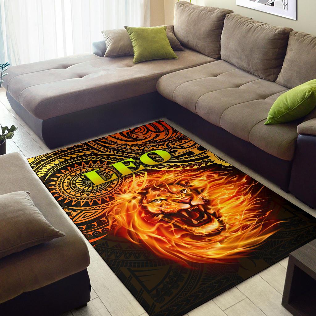 Sun In Leo Zodiac Area Rug Polynesian Tattoo Unique Vibes - Vibe Hoodie Shop