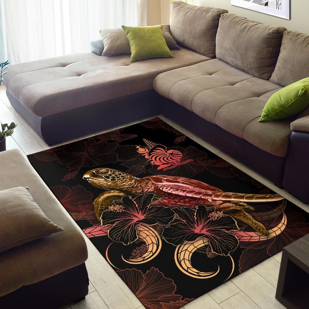 New Caledonia Polynesian Area Rugs - Turtle With Blooming Hibiscus Gold - Vibe Hoodie Shop