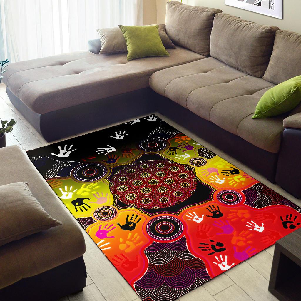 Aboriginal Area Rug, Indigenous Circle Dot Painting Hand Art - Vibe Hoodie Shop