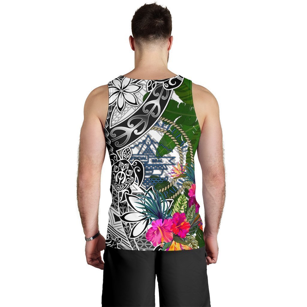 Palau Custom Personalised Men's Tank Top White - Turtle Plumeria Banana Leaf Crest - Vibe Hoodie Shop