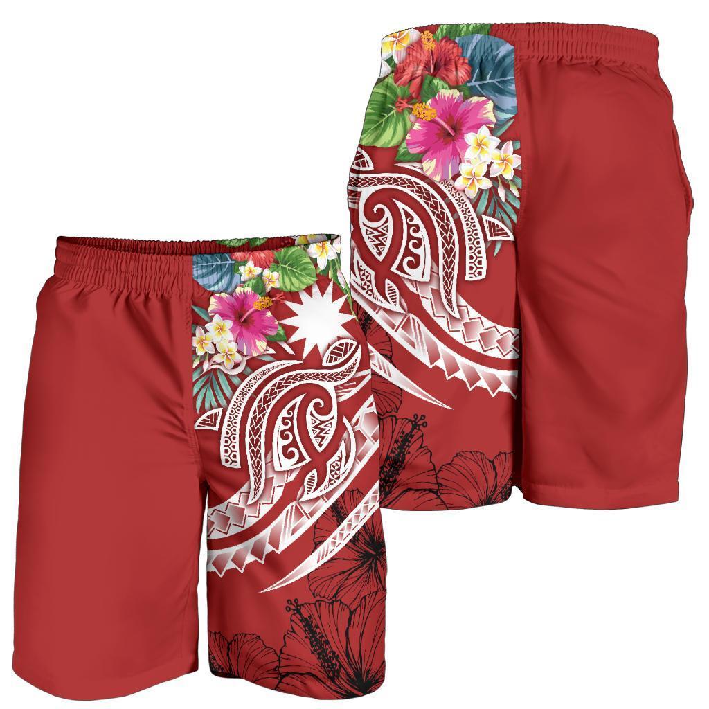 Nauru Polynesian Men's Shorts - Summer Plumeria (Red) - Vibe Hoodie Shop