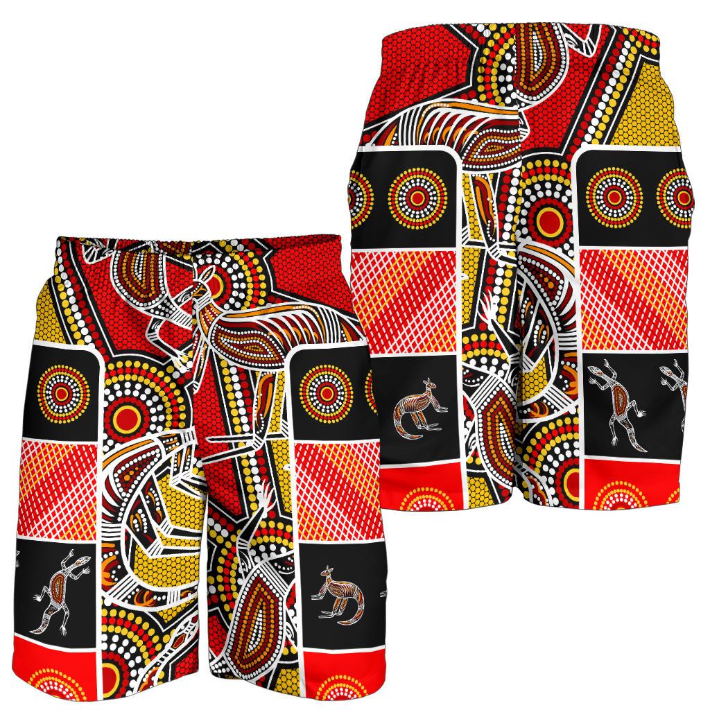 Aboriginal Men's Shorts, Kangaroo Dot Painting Patterns - Vibe Hoodie Shop