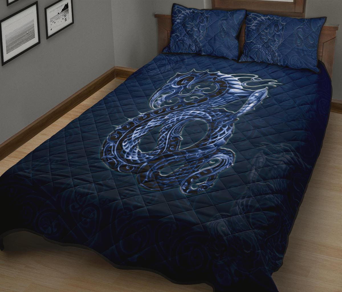 New Zealand Quilt Bed Set, Maori Manaia Quilt And Two Pillow Cases Blue - Vibe Hoodie Shop