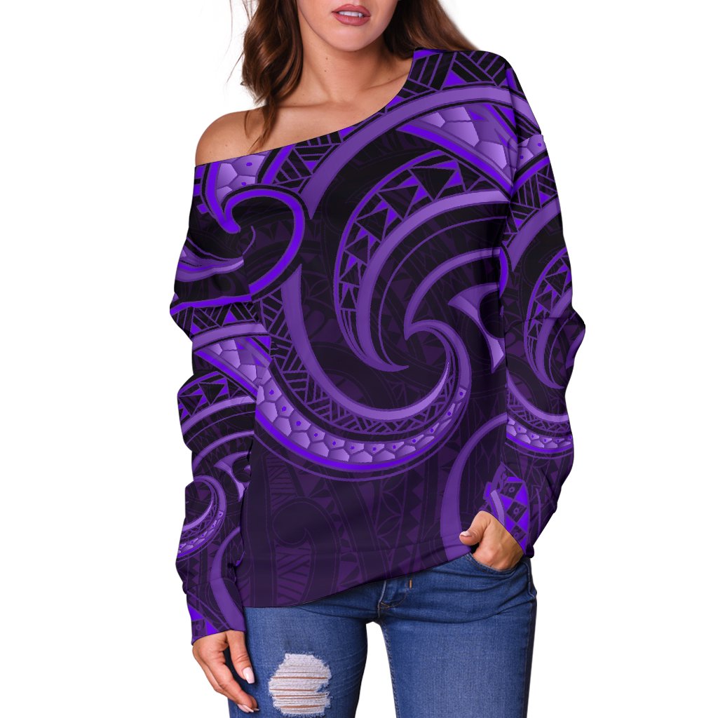 New Zealand Maori Mangopare Women Off Shoulder Sweater Polynesian - Purple - Vibe Hoodie Shop