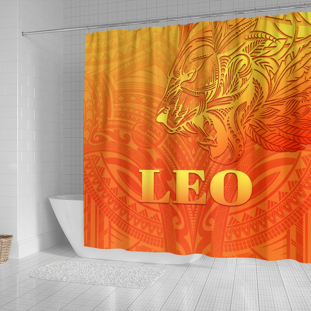 sun-in-leo-zodiac-shower-curtain-polynesian-tattoo-simple-orange