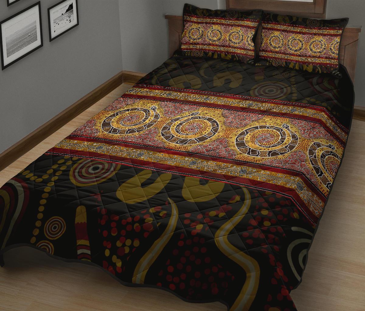Aboriginal Quilt bed Set - Snake Dot Panting Art - Vibe Hoodie Shop