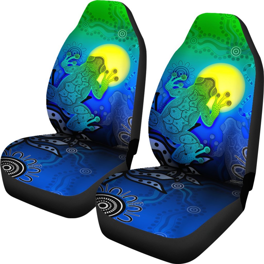Aboriginal Car Seat Covers - Indigenous Frog Blue - Vibe Hoodie Shop