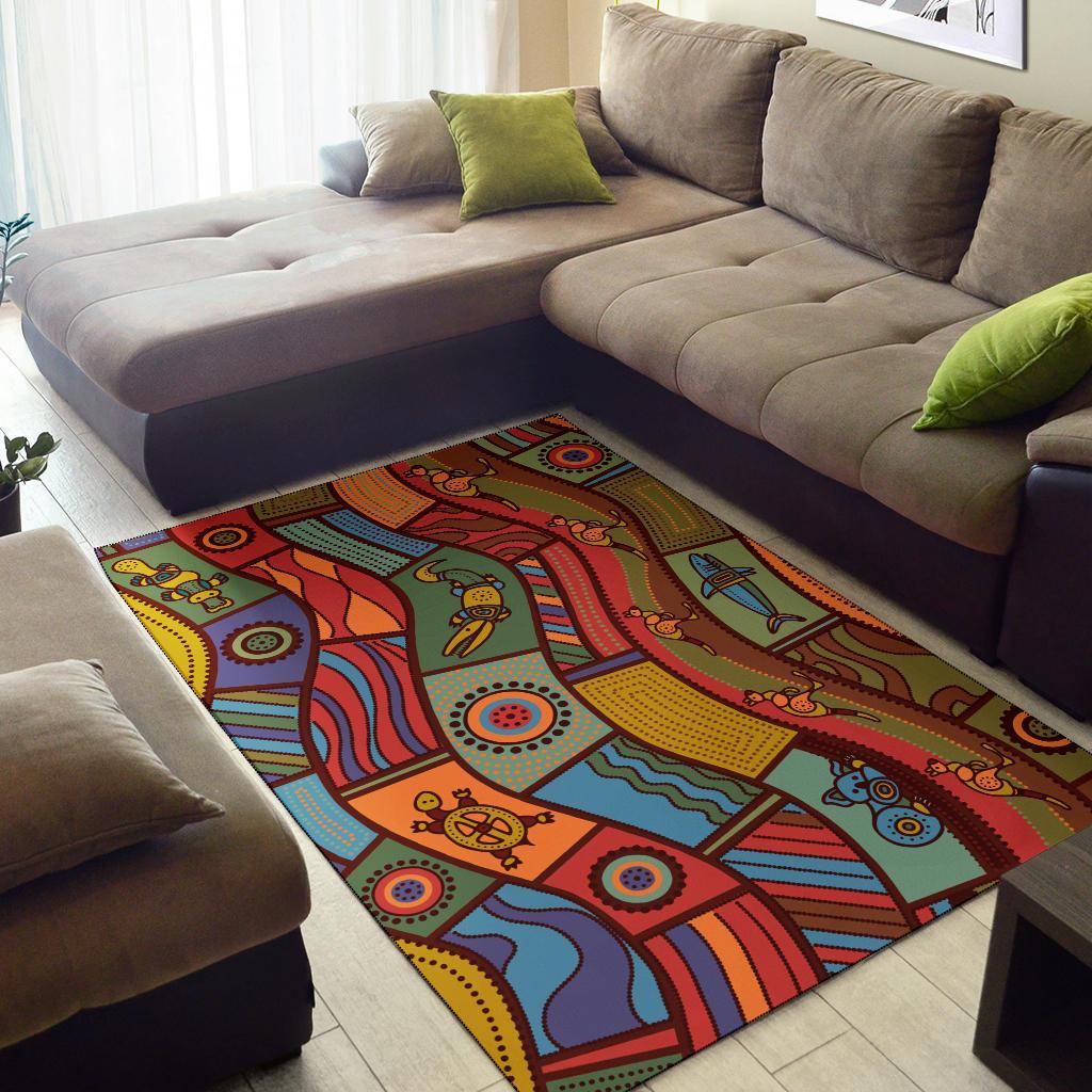 Area Rug - Aboriginal Art With Animals - Vibe Hoodie Shop