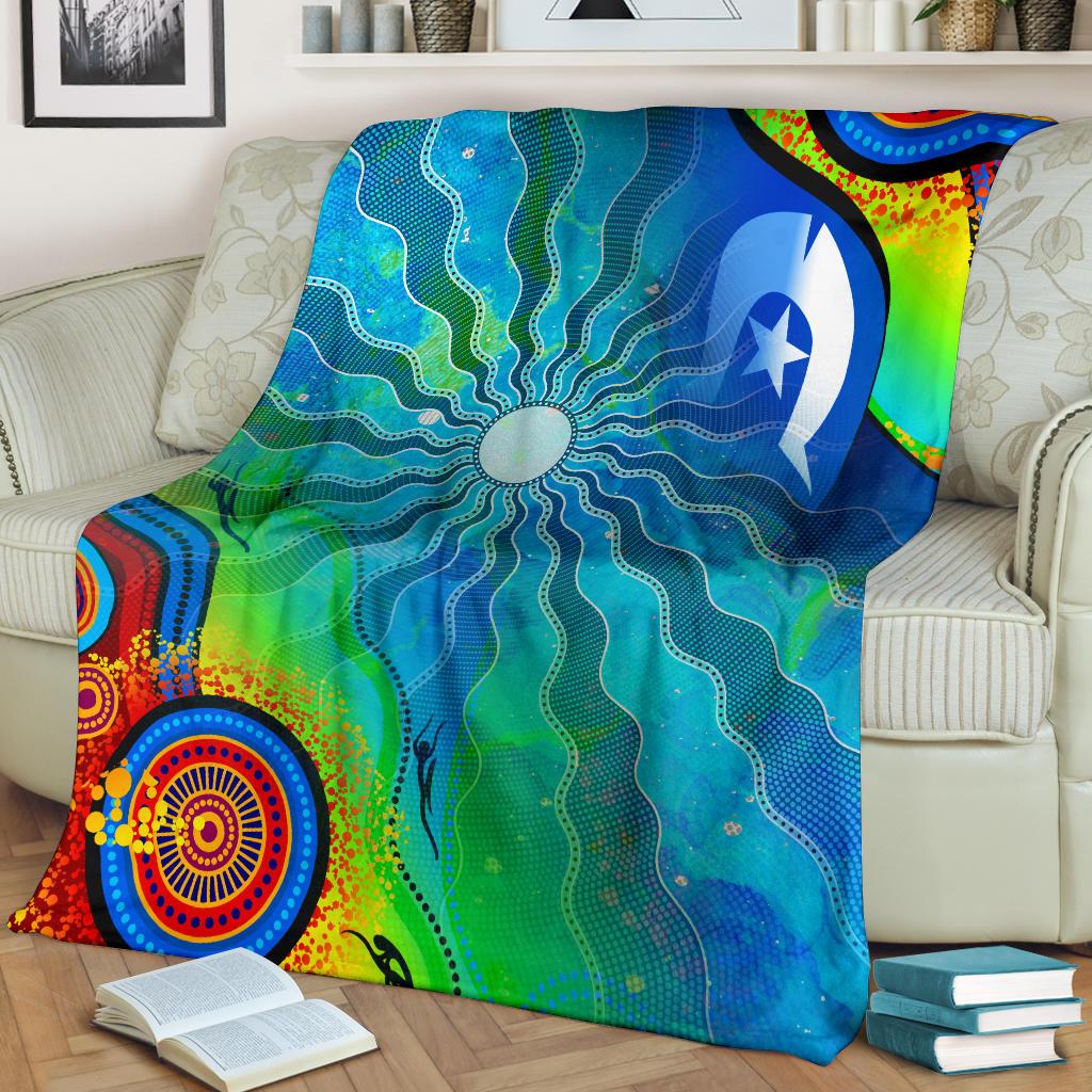 Premium Blanket Torres Strait Islanders Flag with Aboriginal Patterns Blanket - Vibe Hoodie Shop