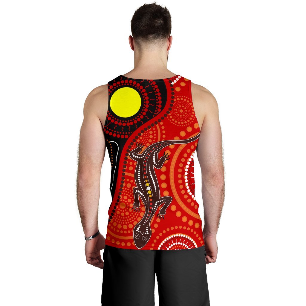 Aboriginal Men's Tank Top - Australia Lizard Dot Painting Art - Vibe Hoodie Shop