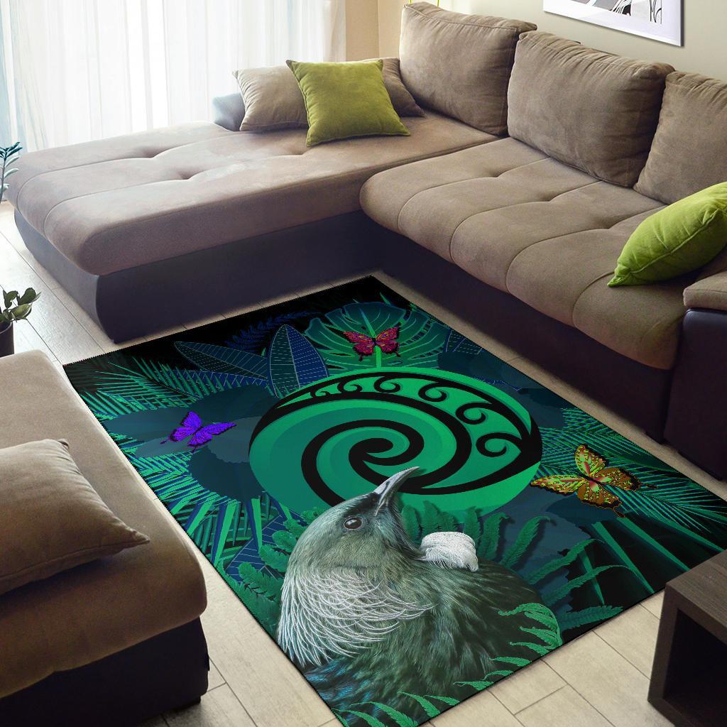 New Zealand Area Rug Koru Fern Mix Tui Bird - Tropical Floral Turquoise - Vibe Hoodie Shop