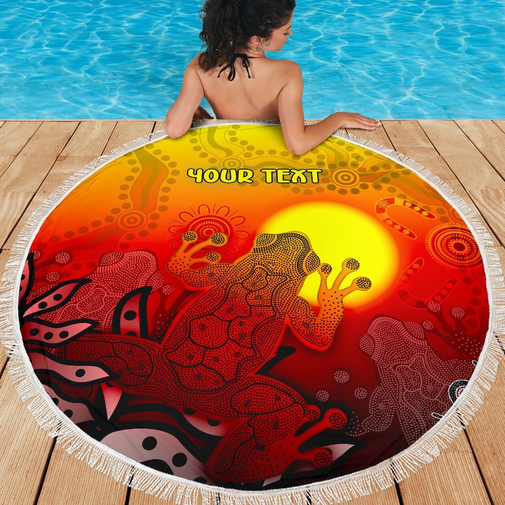 custom-aboriginal-beach-blanket-indigenous-frog-red