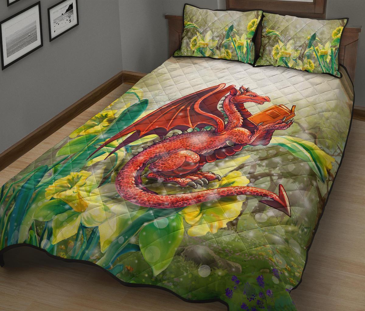 Wales Quilt Bed Set - Dragon With Flowers - Vibe Hoodie Shop