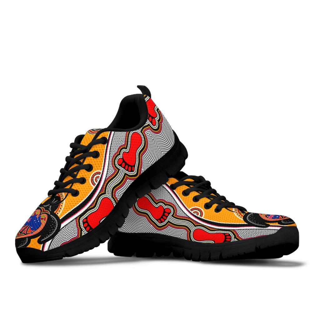 Aboriginal Sneakers, Turtle Patterns Aus Flag Footprint Dot Painting - Vibe Hoodie Shop