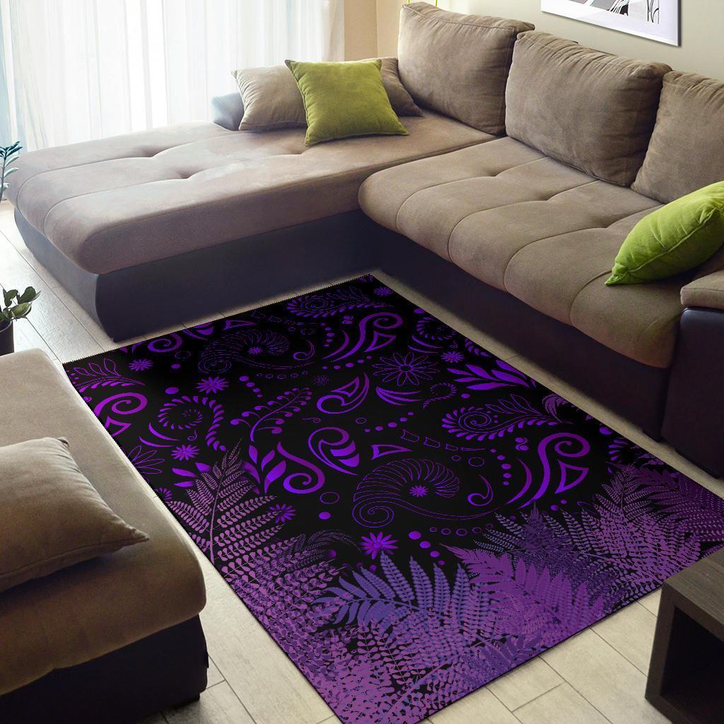 New Zealand Area Rug Silver Fern Aotearoa Vibes - Purple - Vibe Hoodie Shop