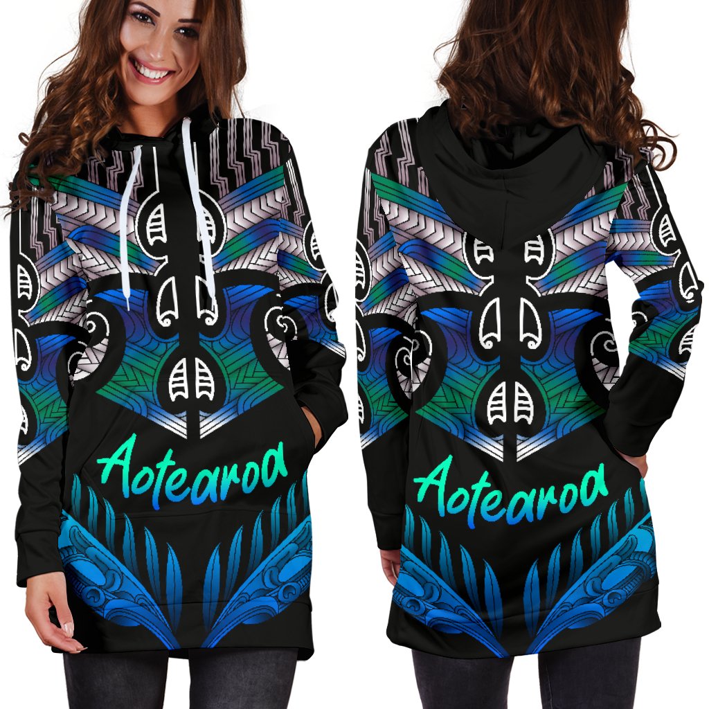 Aotearoa Women Hoodie Dress Silver Fern Tangaroa - Vibe Hoodie Shop