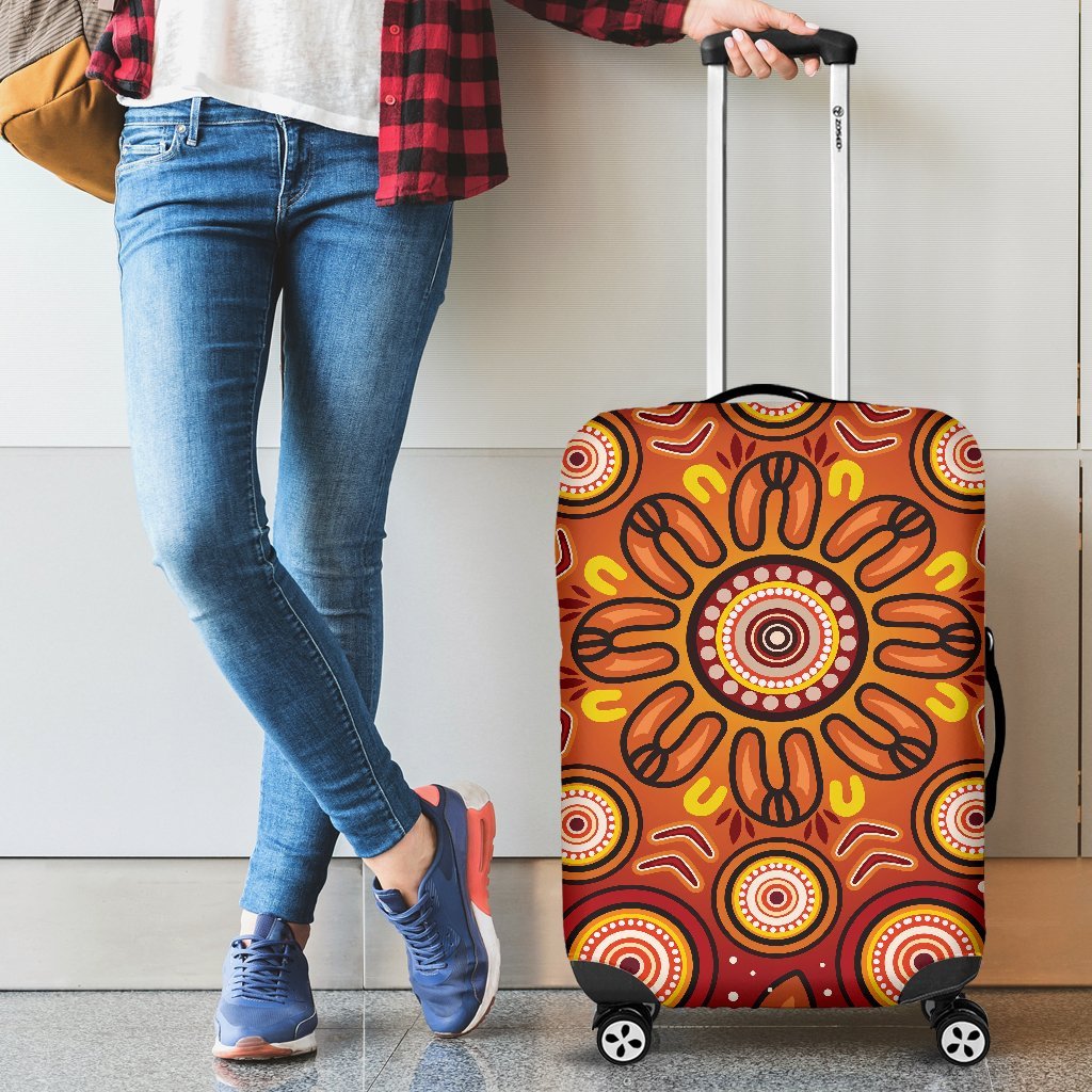 Aboriginal Luggage Covers - Circle Flowers Patterns VER01 - Vibe Hoodie Shop