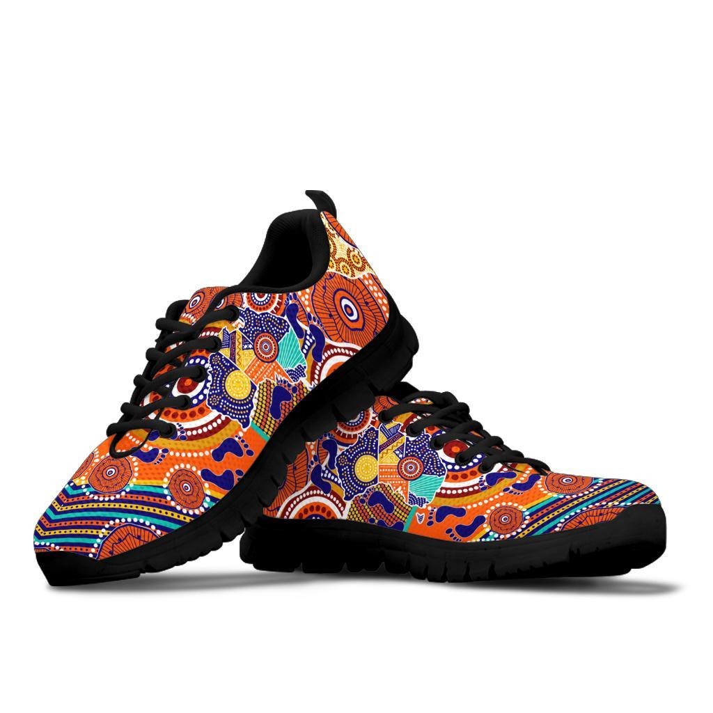 Aboriginal Sneakers - Australian Map Dot Painting - Vibe Hoodie Shop