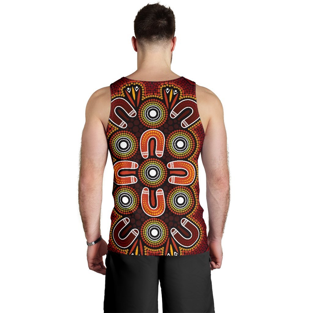 ABoriginal Men's Tank Top - Aboriginal Dot Painting Flowers Style - Vibe Hoodie Shop