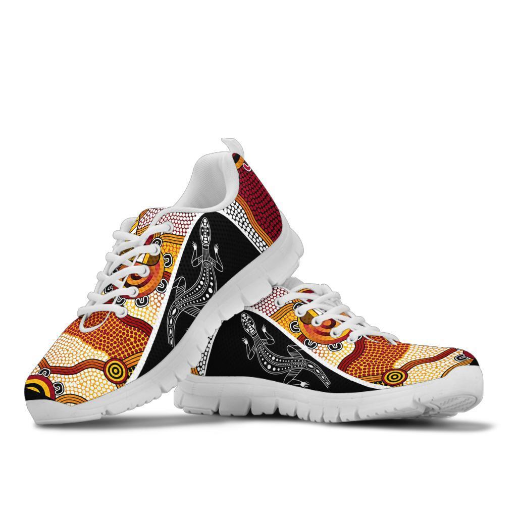 Aboriginal Sneakers, Lizard Boomerang Patterns Aboriginal Dot Shoes - Vibe Hoodie Shop