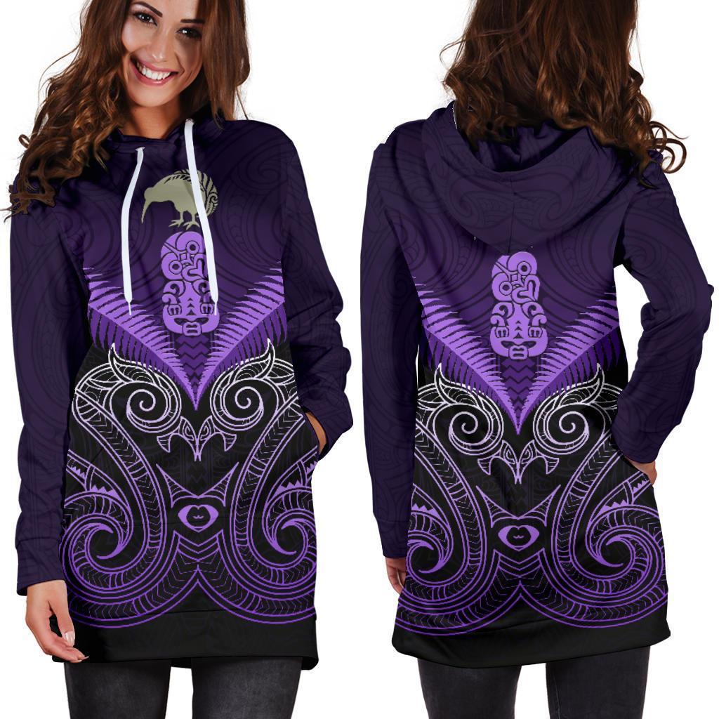 Maori Manaia New Zealand Hoodie Dress Purple - Vibe Hoodie Shop