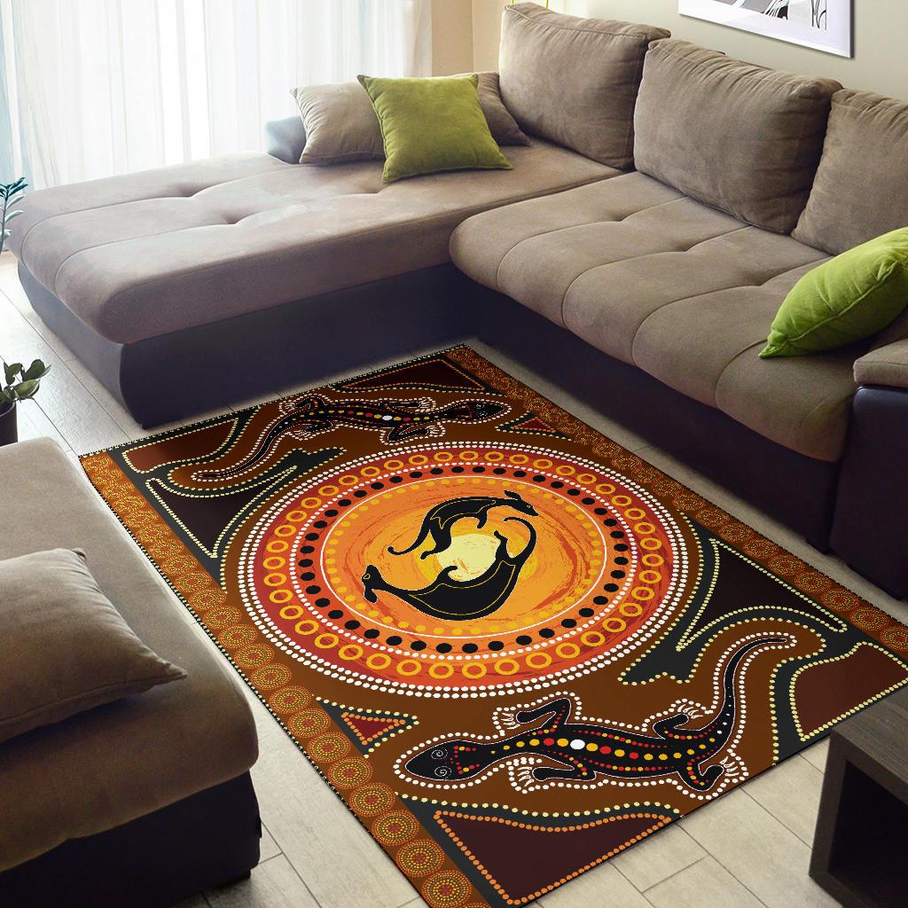 Aboriginal Area Rug, Lizard - Kangaroo Dot Patterns - Vibe Hoodie Shop