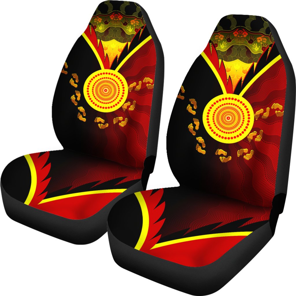 Aboriginal Car Seat Covers - Indigenous Flag With Footprint Hand Art - Vibe Hoodie Shop