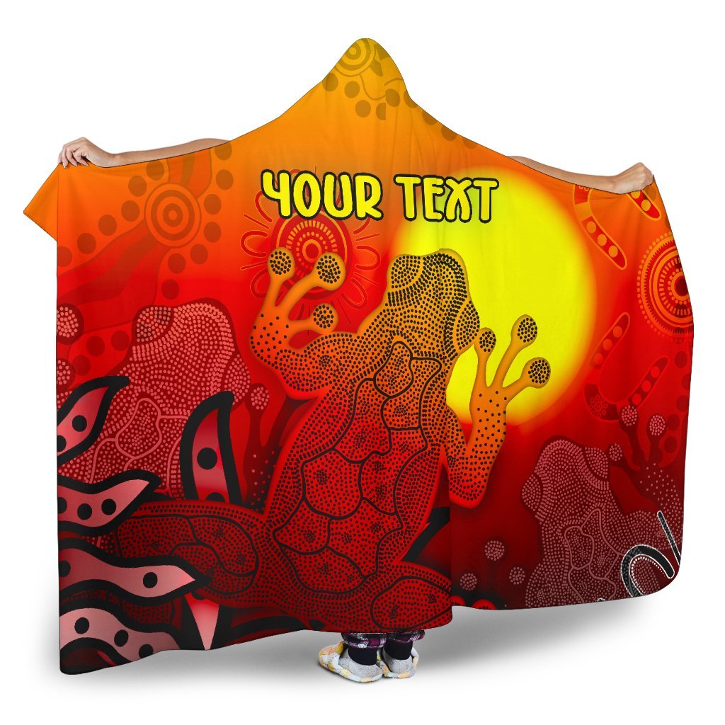 custom-aboriginal-hooded-blanket-indigenous-frog-red