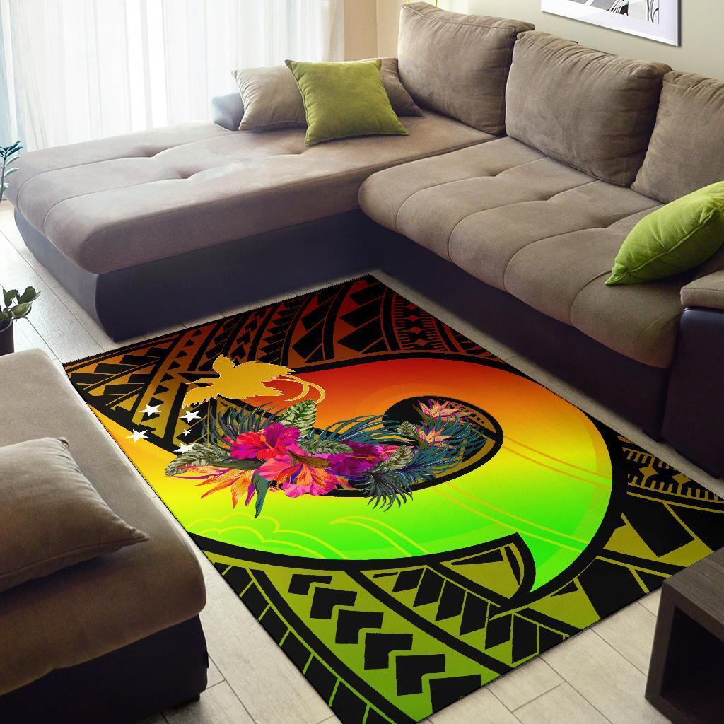 Papua New Guinea Area Rug - Polynesian Hook And Hibiscus (Raggae) - Vibe Hoodie Shop