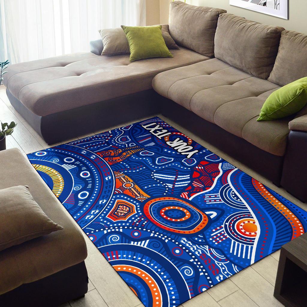 Custom Text Aboriginal Area Rugs - Indigenous Footprint Patterns Blue Color - Vibe Hoodie Shop