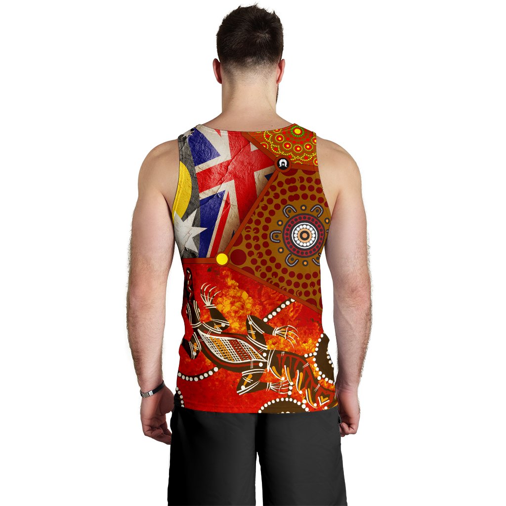 Men's Tank Top - Aboriginal Dot Painting and Flags, Corocodile - Vibe Hoodie Shop