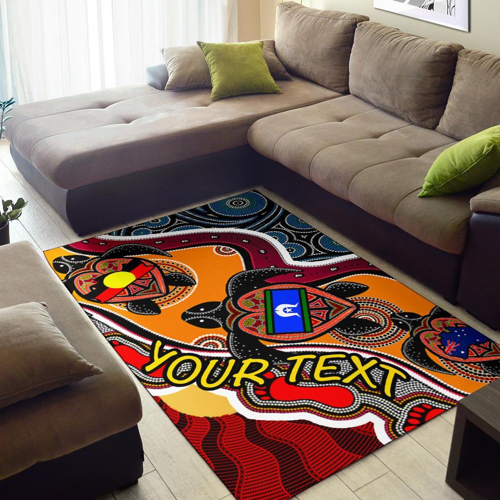 Custom Area Rug - Australia Aboriginal Dots With Turtle and NAIDOC Flags - Vibe Hoodie Shop